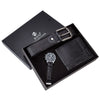 Men's Gift Set With Alloy Watch Pu Belt And Wallet Leisure Style Round Dial Pin Buckle Stainless Steel Clasp
