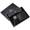 Men's Gift Set With Alloy Watch Pu Belt And Wallet Leisure Style Round Dial Pin Buckle Stainless Steel Clasp