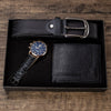 Men's Gift Set With Alloy Watch Pu Belt And Wallet Leisure Style Round Dial Pin Buckle Stainless Steel Clasp