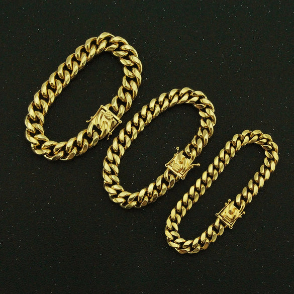 Men's Glossy Stainless Steel Cuban Bracelet With Geometric Pattern And Electroplating Treatment