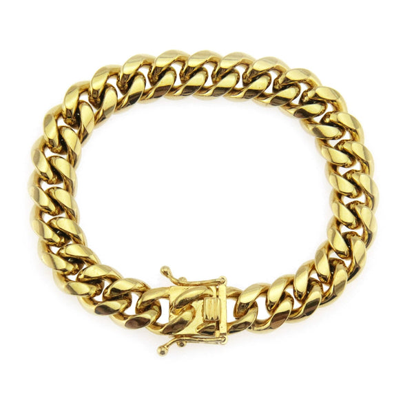 Men's Glossy Stainless Steel Cuban Bracelet With Geometric Pattern And Electroplating Treatment