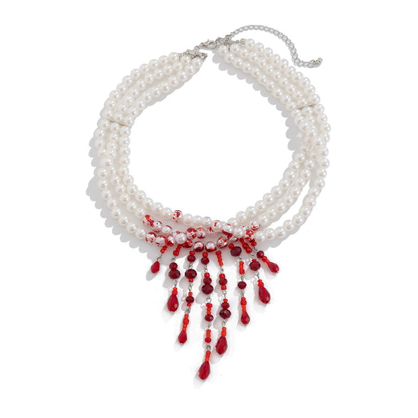 Men's Halloween Imitation Pearls And Artificial Crystal Handmade U Shape Tassel Necklace