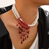 Men's Halloween Imitation Pearls And Artificial Crystal Handmade U Shape Tassel Necklace