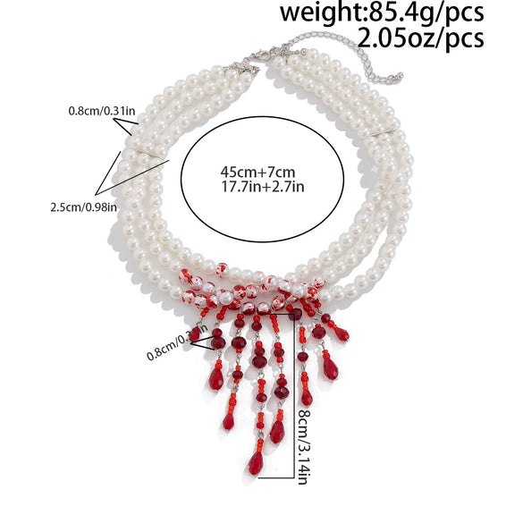 Men's Halloween Imitation Pearls And Artificial Crystal Handmade U Shape Tassel Necklace