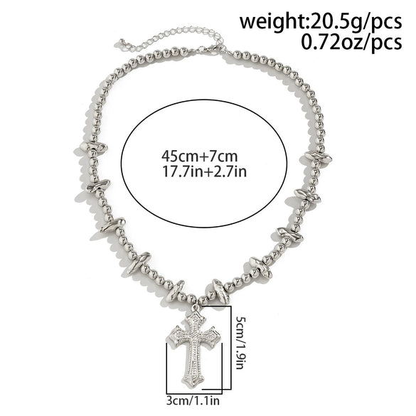 Men's Handmade Alloy Imitation Pearl Cross Geometric Hip Hop Necklace