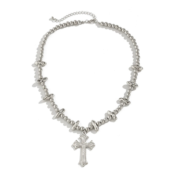 Men's Handmade Alloy Imitation Pearl Cross Geometric Hip Hop Necklace