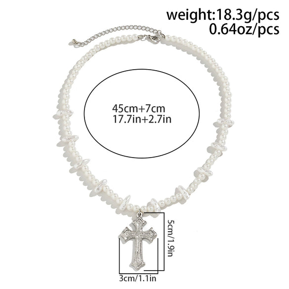 Men's Handmade Alloy Imitation Pearl Cross Geometric Hip Hop Necklace