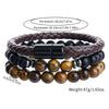 Men's Handmade Beaded Bracelet With Black Onyx Tiger Eye Leather And Geometric Pattern