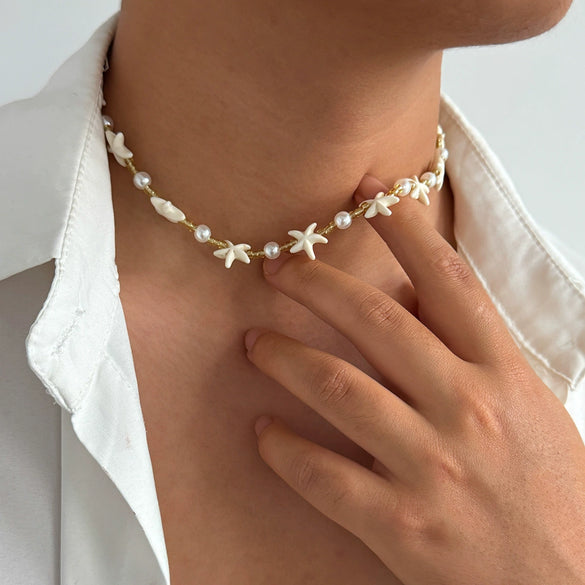 Men's Handmade Geometric Imitation Pearl Starfish Necklace Jewelry