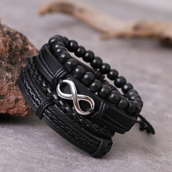 Men's Handmade Geometric Multi Layer Leather Beads Bracelet