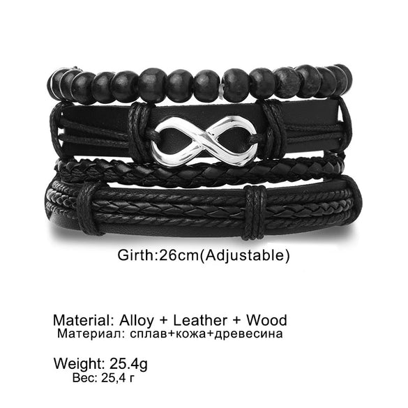 Men's Handmade Geometric Multi Layer Leather Beads Bracelet