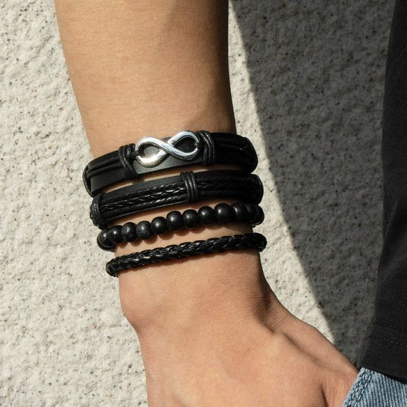 Men's Handmade Geometric Multi Layer Leather Beads Bracelet