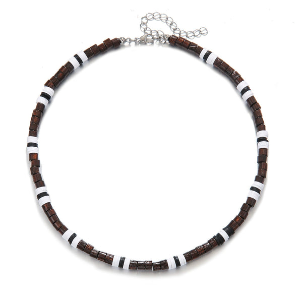Men's Handmade Geometric Wood And Soft Pottery Alloy Pendant O Chain Necklace
