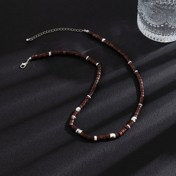 Men's Handmade Geometric Wooden Bead Necklace Hiphop Style