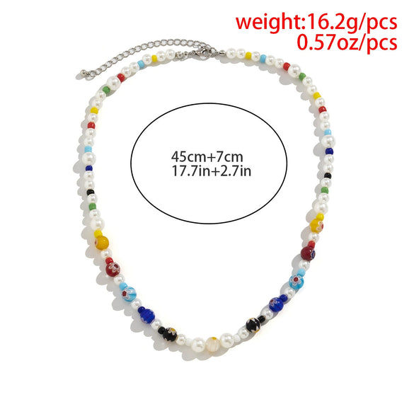 Men's Handmade Glass And Imitation Pearl Ball Chain Necklace With Geometric Pattern And Artificial Crystal Pendant