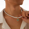 Men's Handmade Hiphop Imitation Pearl And Alloy Small Sun Turquoise Pendant Clavicle Chain Jewelry