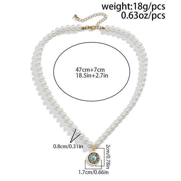 Men's Handmade Hiphop Imitation Pearl And Alloy Small Sun Turquoise Pendant Clavicle Chain Jewelry