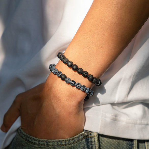 Men's Handmade Lava Volcanic Stone Hiphop Bracelet