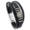 Men's Handmade Leather Bracelet With Alloy Magnet Buckle And Tree Of Life Leaves Pattern