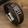 Men's Handmade Leather Bracelet With Alloy Magnet Buckle And Tree Of Life Leaves Pattern