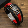 Men's Handmade Leather Bracelet With Alloy Magnet Buckle And Tree Of Life Leaves Pattern