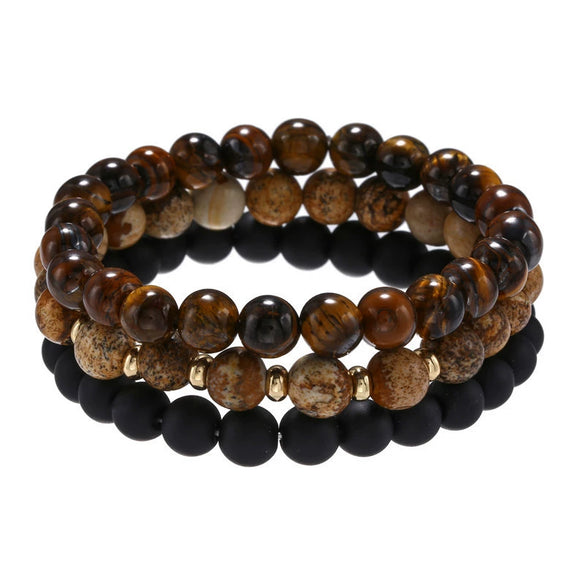 Men's Handmade Stone Stacking Bracelet Geometric Style Black Frosted Tiger Eye