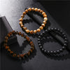 Men's Handmade Stone Stacking Bracelet Geometric Style Black Frosted Tiger Eye