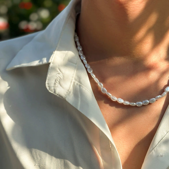 Men's Handmade Ushaped Imitation Pearl Necklace With Pearl Chain