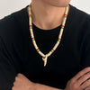 Men's Handmade Wooden Bead Necklace With Geometric Pattern And Shark Tooth Pendant For Summer Surfer Style