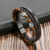 Men's Handwoven Natural Stone And Leather Bracelet With Alloy Buckle Geometric Pattern Magnetic Material Tree Of Life Style