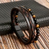 Men's Handwoven Natural Stone Tiger Eye Stone Beaded Bracelet With Geometric Style And Zinc Alloy Buckle