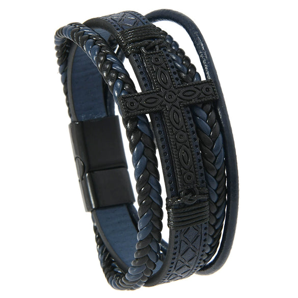 Men's Handwoven Retro Alloy Cross Leather Bracelet With Magnetic Buckle