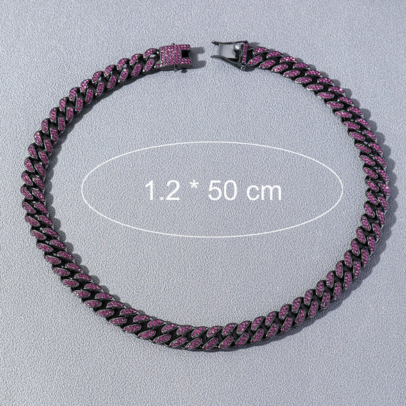 Men's Hip Hop Alloy Cuban Chain Diamond Necklace With Geometric Design