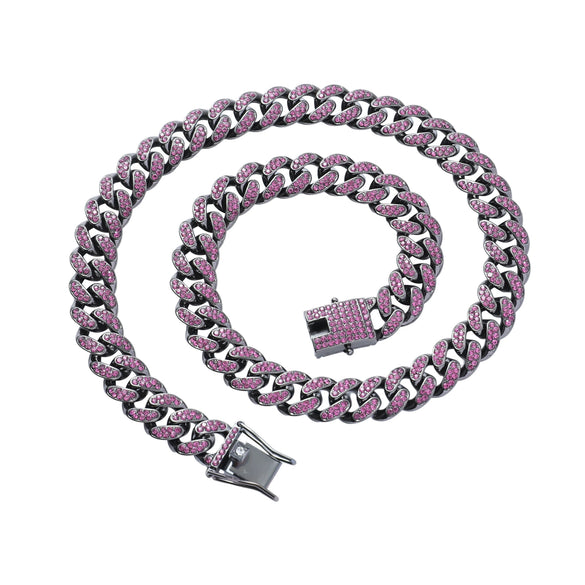 Men's Hip Hop Alloy Cuban Chain Diamond Necklace With Geometric Design