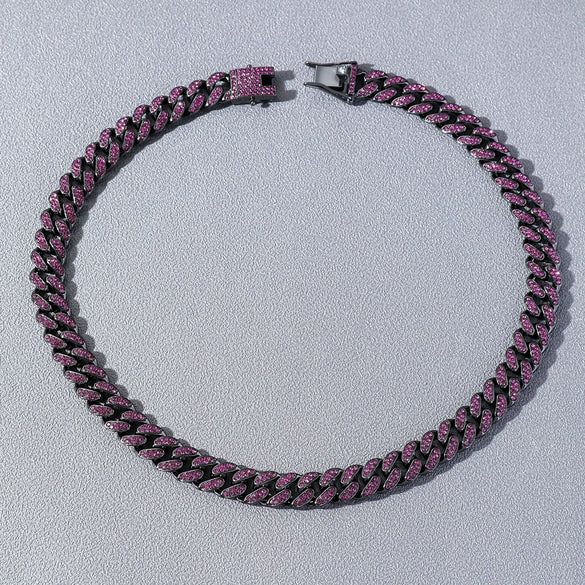 Men's Hip Hop Alloy Cuban Chain Diamond Necklace With Geometric Design