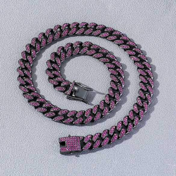 Men's Hip Hop Alloy Cuban Chain Diamond Necklace With Geometric Design