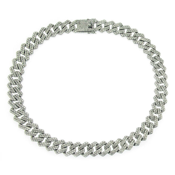 Men's Hip Hop Alloy Cuban Chain Necklace With Geometric Diamond Design