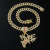 Men's Hip Hop Alloy Cuban Chain With Rhinestone Heartbreak Letter Pendant And Geometric Design
