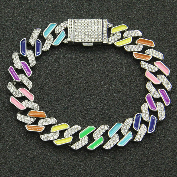 Men's Hip Hop Alloy Geometric Diamond Oil Dropping Cuban Chain Bracelet Jewelry