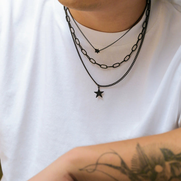 Men's Hip Hop Alloy Handmade Geometric Fivepointed Star Necklace