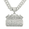 Men's Hip Hop Alloy Pendant Necklace With Geometric Pattern And Diamond Treatment On Cuban Chain