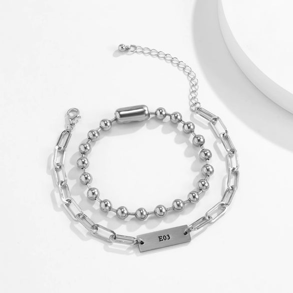 Men's Hip Hop Bracelet Stainless Steel Iron Chain Geometric Design