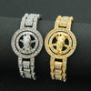 Men's Hip Hop Cool Alloy Rotatable Portrait Watch With Diamond And Geometric Style Bracelet
