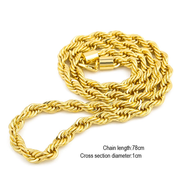 Men's Hip Hop Gold Plated Geometric Twist Rope Chain Necklace With Electroplated Thick Twisted Chain Design