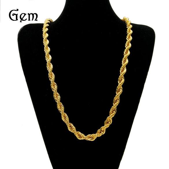 Men's Hip Hop Gold Plated Geometric Twist Rope Chain Necklace With Electroplated Thick Twisted Chain Design