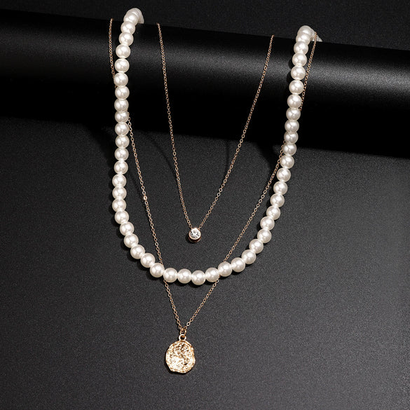 Men's Hip Hop Imitation Pearl Round Handmade Geometric Alloy Necklace