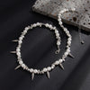 Men's Hip Hop Imitation Pearl Stainless Steel Alloy Rivet Handmade Geometric Clavicle Chain Necklace