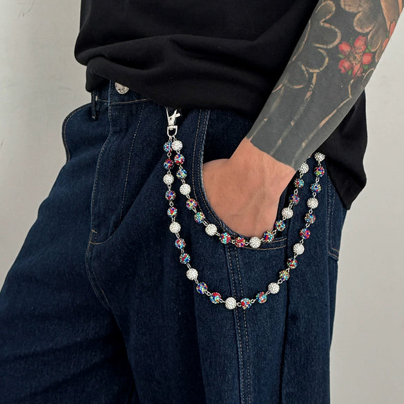 Men's Hip Hop Metal Ball And Cross Waist Chain