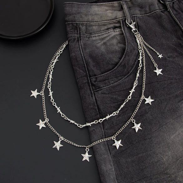 Men's Hip Hop Metal Fivepointed Star Pendant Trouser Chain Jeans Accessories
