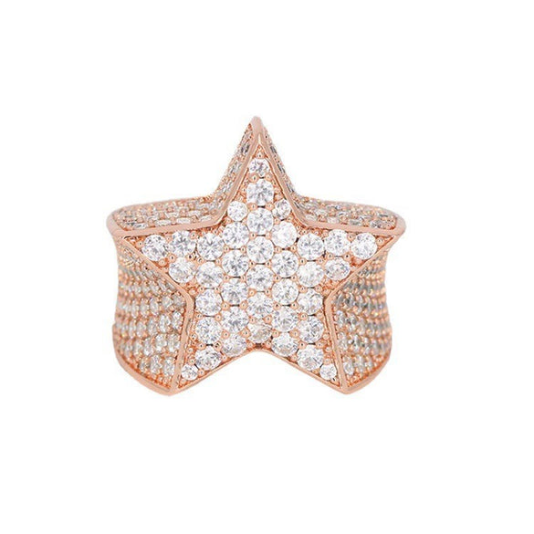 Men's Hip Hop Metal Fivepointed Star Ring With Micro Inlaid Zircon And Electroplating